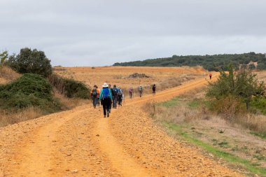 2024 'te Camino de Santiago' daki Hospital de rbigo 'daki Rbigo Paso Honroso Köprüsü' nde seyyahlar..