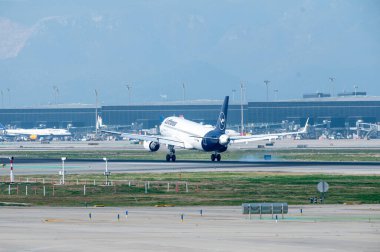 Barcelona, Spain : February 16, 2025 : Lufthansa Airbus A320-200 at Barcelona El Prat Airport (BCN) in Spain in 2025. clipart