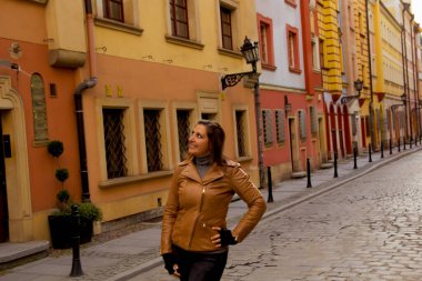 Wroclaw City, Polonya 'da mutlu bir kadının portresi