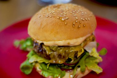 fresh and delicious hamburger with soda