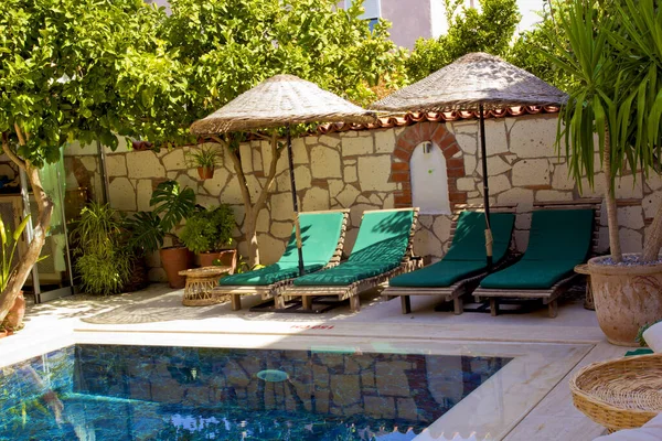 Vacker Scen Med Pool Resort Alacati Cesme Stockfoto