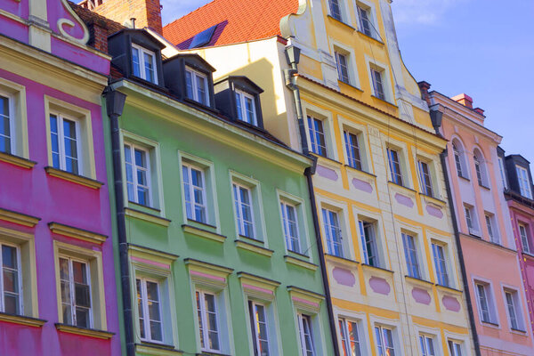 Colorful Old houses in old town, wroclaw, poland