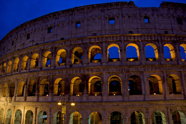 Beautiful scene in colosseum at night in Rome Italy
