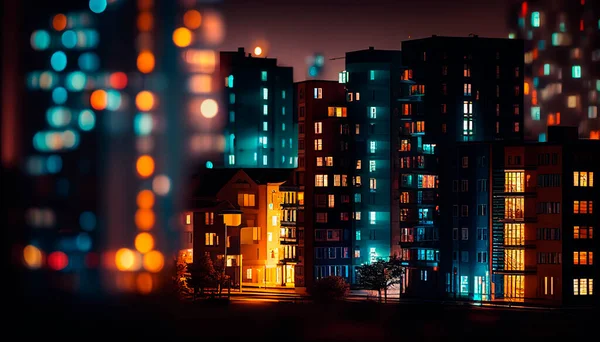 Фронтальное Видение Городской Ночи — стоковое фото