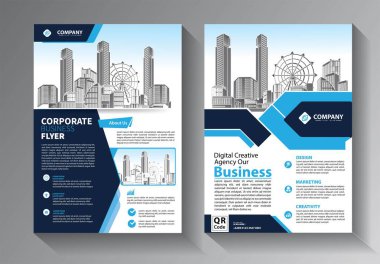 Kapak kitabı sunumunda soyut mavi sıvı grafiksel çember şekli. Minimum broşür düzeni ve modern rapor iş ilanları poster şablonu