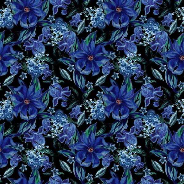 Seamless Repeat Sweet Blue Floral Pattern Stock Illustration Decor Interior — Stock Photo, Image