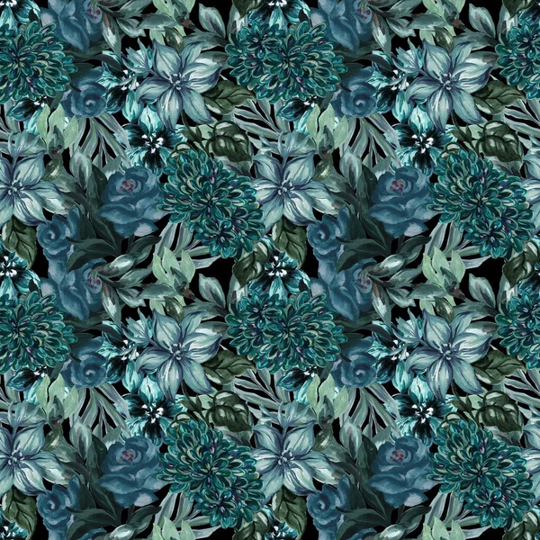 Seamless Repeat Sweet Blue Floral Pattern Stock Illustration Decor Interior — Stock Photo, Image