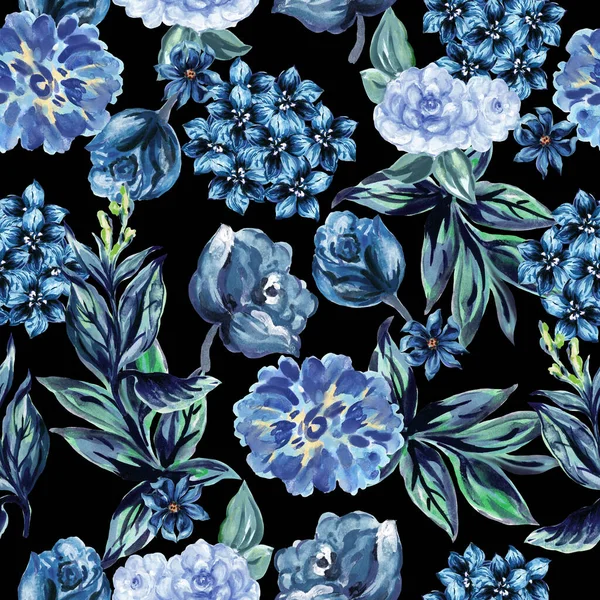 Nahtlose Wiederholung Süß Blau Floral Pattern Stock Illustration Für Dekor — Stockfoto