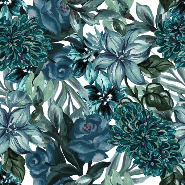 Seamless repeat sweet blue Floral Pattern stock illustration for decor interior, print paper, wrapping, fabric