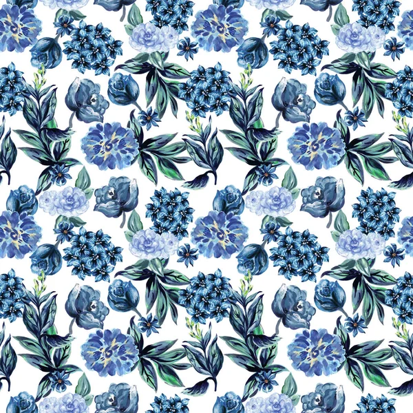 Zökkenőmentes Ismétlés Édes Kék Virágmintás Stock Illusztráció Dekoráció Belső Nyomtatott — Stock Fotó