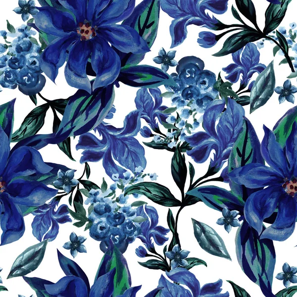 Ilustración Stock Patrón Floral Azul Dulce Repetido Sin Costuras Para —  Fotos de Stock