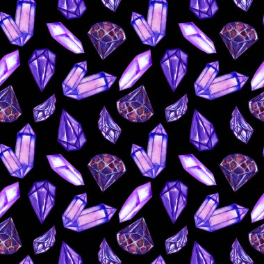 Şık karalama taşı kristal mücevher taş suluboya el çizimi kusursuz desen