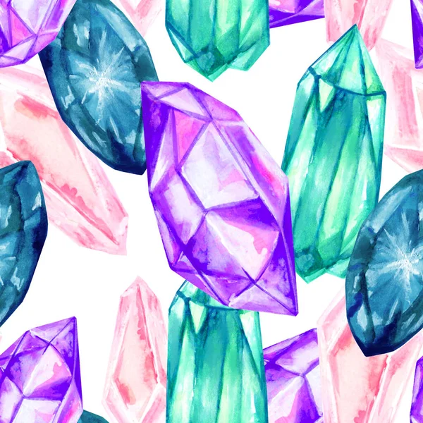 Elegante Garabato Piedra Preciosa Cristal Joya Roca Acuarela Dibujado Mano — Foto de Stock