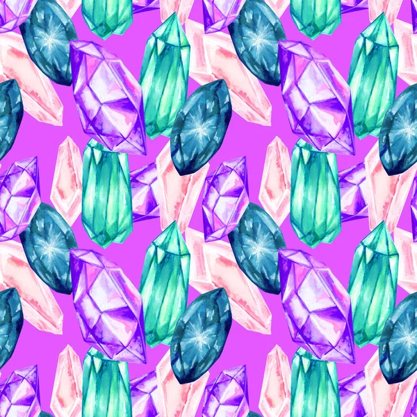 Elegante Garabato Piedra Preciosa Cristal Joya Roca Acuarela Dibujado Mano —  Fotos de Stock