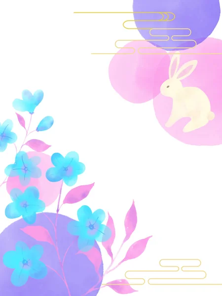 Акварельний Кролик Мила Ілюстрація Кролик Квітами Квітками Орієнтовані Азіатські Гілки — стокове фото