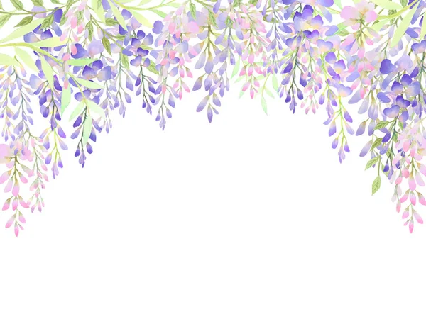 Wisteria Çiçeği Randevu Davetiyesini Tebrik Kartını Kaydet Çizimi Suluboya Beyaz — Stok fotoğraf