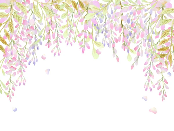 Wisteria Çiçeği Randevu Davetiyesini Tebrik Kartını Kaydet Çizimi Suluboya Beyaz — Stok fotoğraf