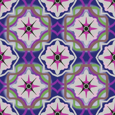 Seramik renkli fayanslar Akdeniz, Azulejo, Portekiz. Evrensel tasarım. Kusursuz desenler koleksiyonu. Tişörtler için etnik zemin, dekore edilmiş iç mekan, perde