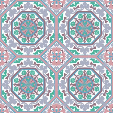 Seramik renkli fayanslar Akdeniz, Azulejo, Portekiz. Evrensel tasarım. Kusursuz desenler koleksiyonu. Tişörtler için etnik zemin, dekore edilmiş iç mekan, perde