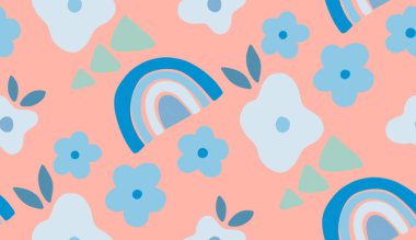 Kusursuz desenli, yaratıcı dekoratif çiçekli modern renkli tarzlı. Duvarda parmak izi, yastık, dekorasyon iç dekorasyon, bebek giyimi ve gömlek, tebrik kartı, moda kumaşı.. 