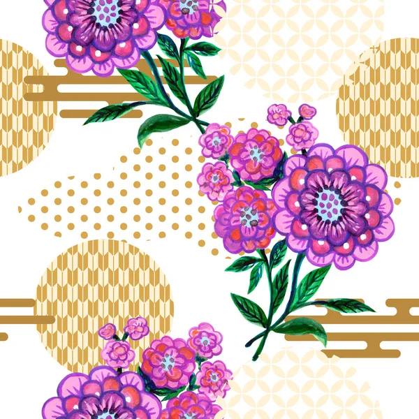 Seamless pattern botanical oriental asian flower abstract rose peonies for graphics. stock illustration, pattern, fashion, invitation