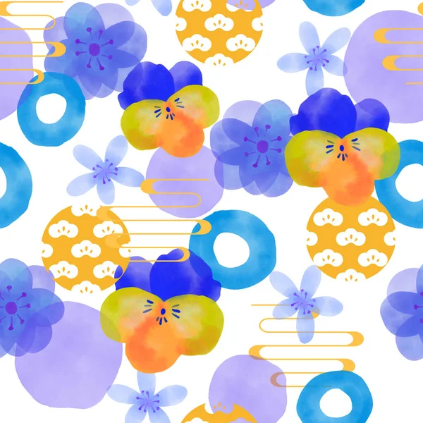 Seamless pattern oriental flowers and cute botanical blossom background. Nursery wallpaper, textile or wrapping paper illustration, interior disign