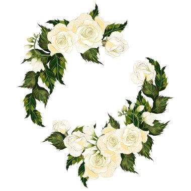 Çelenk çerçeve etiketi sınır şablonu l Çiçekler Buketi, tebrik kartı için botanik illüstrasyon, dijital baskı, davetiye, ürün tasarımı