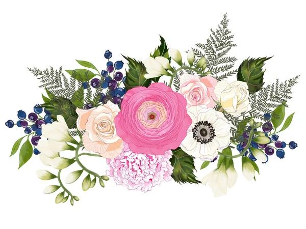Wreath Frame Label Banner Border Template Flowers Bouquet Botanical Illustration — 스톡 사진