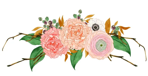 Цветы Букет Ботаническая Иллюстрация Поздравительной Открытки Цифровая Печать Приглашение Дизайн — стоковое фото