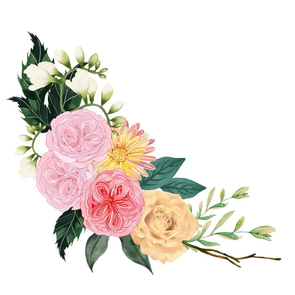 Wieniec Ramka Etykieta Baner Obramowanie Szablon Kwiaty Bukiet Ilustracja Botaniczna — Zdjęcie stockowe