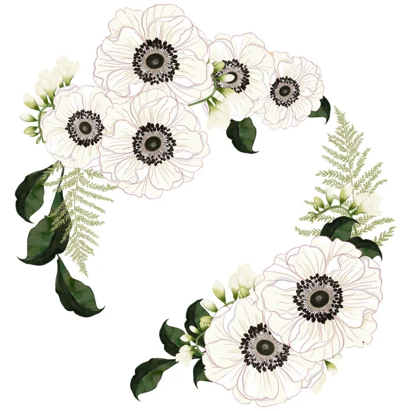 Věnec Rám Štítek Banner Ohraničení Šablony Květiny Kytice Botanické Ilustrace — Stock fotografie
