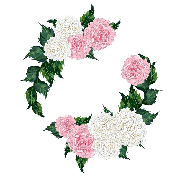 Věnec Rám Štítek Banner Ohraničení Šablony Květiny Kytice Botanické Ilustrace — Stock fotografie