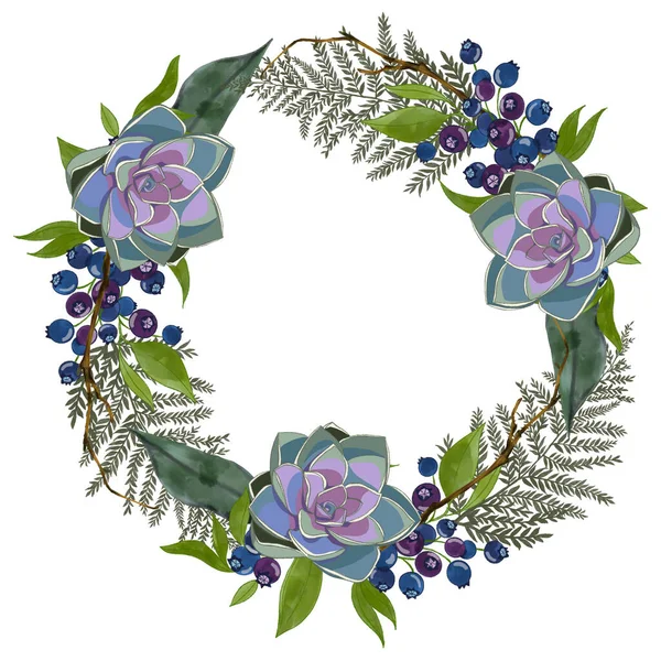 Modèle Bordure Bannière Étiquette Cadre Couronne Bouquet Fleurs Illustration Botanique — Photo