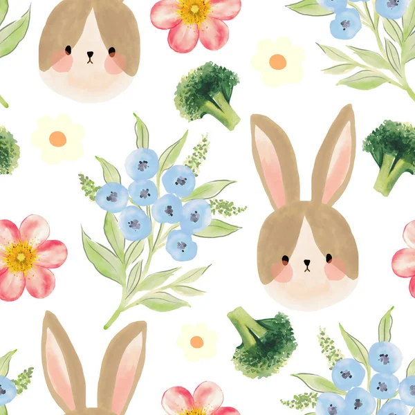 Lindo Conejo Conejo Pato Flores Que Florecen Patrón Sin Costura —  Fotos de Stock