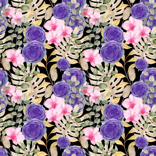 Akwarela Ilustracja Kolorowy Kwiat Tropikalny Liśćmi Ręcznie Malowane Akwarela Egzotyczny — Zdjęcie stockowe
