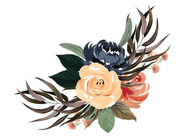 Kis Virág Csokor Lombozat Rajz Illusztráció Digitális Előfizetői Meghívó Üdvözlés — Stock Fotó