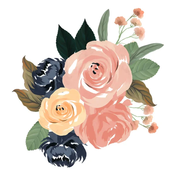Kis Virág Csokor Lombozat Rajz Illusztráció Digitális Előfizetői Meghívó Üdvözlés — Stock Fotó