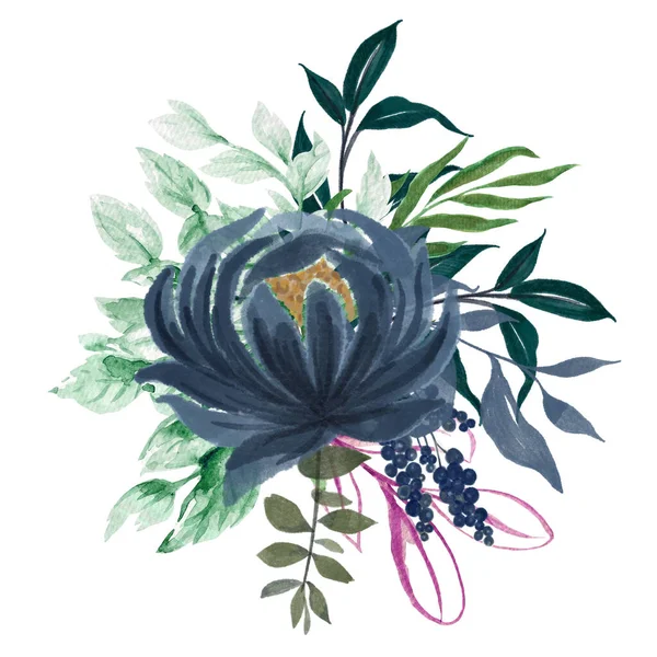 Little Flower Bouquet Foliage Branch Drawing Illuatration Digital Clipart Invitation — Stock Photo, Image