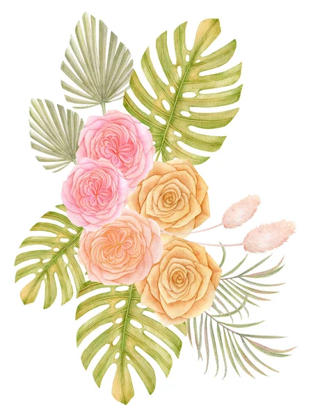 Букет Пограничный Баннер Рамка Метка Цветочные Сушеные Растения Ботанический Экзотический — стоковое фото