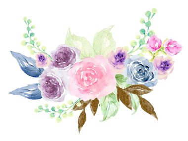 Gül suluboya resimli çiçek buketi çiçekleri tebrik kartı, moda kumaşı, durağan