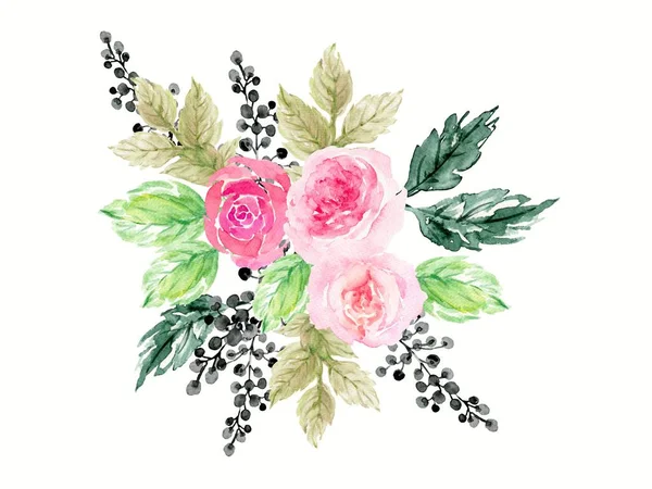 Rosa Acuarela Ilustración Pintura Ramo Flores Plantas Para Tarjetas Felicitaciones — Foto de Stock