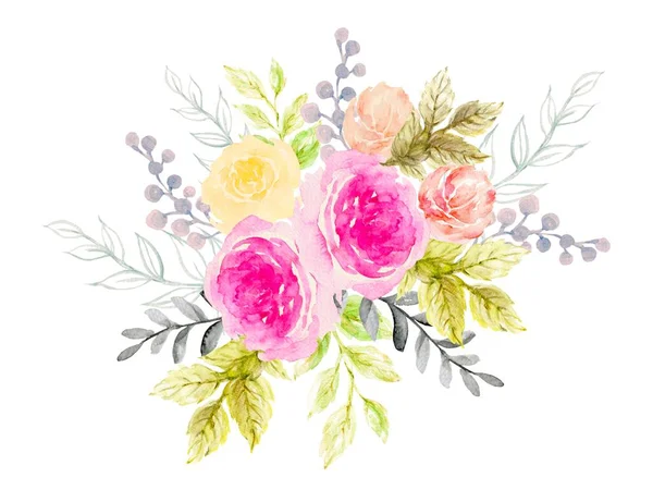 Rose Watercolor Illustration painting bouquet blossom plants for greetings card, fashion fabric, stationary