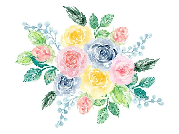 グリーティングカード ファッション生地 固定のためのバラの水彩イラスト絵画花束植物 — ストック写真