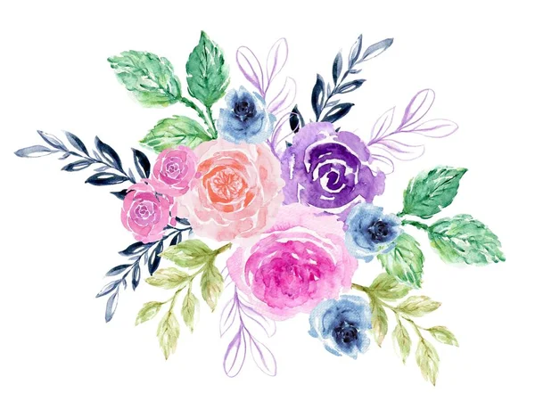 Rose Watercolor Ilustração Pintura Buquê Flores Plantas Para Cartões Felicitações — Fotografia de Stock
