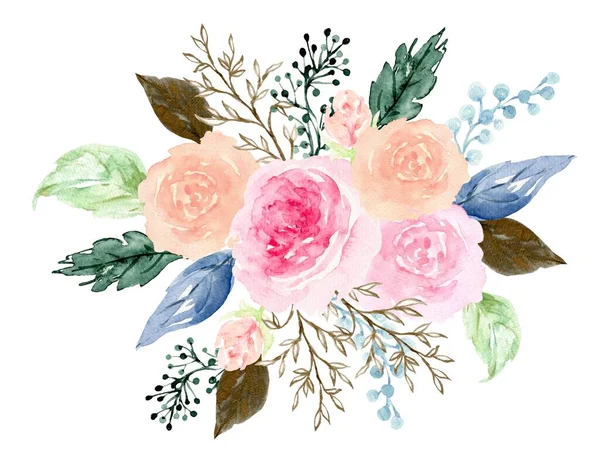 Rose Watercolor Εικονογράφηση Ζωγραφική Μπουκέτο Ανθισμένα Φυτά Για Χαιρετισμούς Κάρτα — Φωτογραφία Αρχείου
