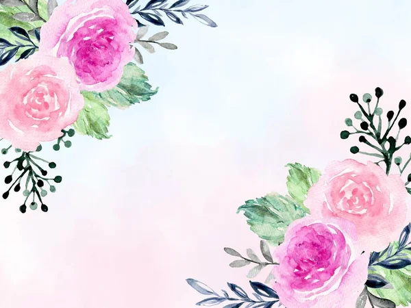 Rose Watercolor Greetings Invitation Card Background Frame Festive Celebration — стокове фото