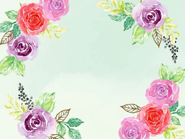 Rose Watercolor Greetings Invitation Card Background Border Frame Festive Celebration — Stock Photo, Image