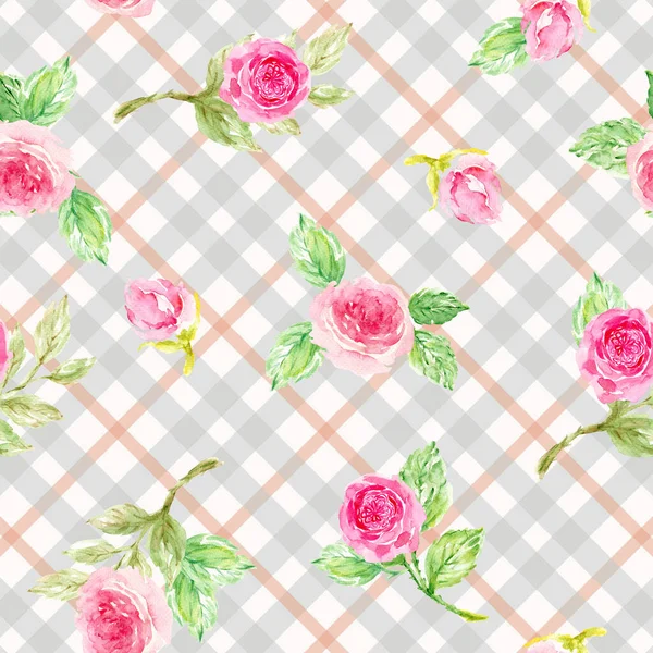 Vintage Rose Sweet Floral Naadloos Patroon Aquarelle Illustratie — Stockfoto