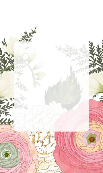 Шаблон Етикетка Прапор Прикордонне Запрошення Чарівна Ілюстрація Розквіту Пелюсток — стокове фото
