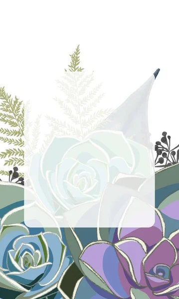 Шаблон Этикетка Знамя Границы Приглашение Очаровательный Цветок Лепестка Иллюстрации — стоковое фото